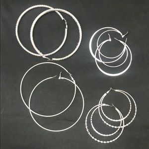 Set of large hoop earrings silver